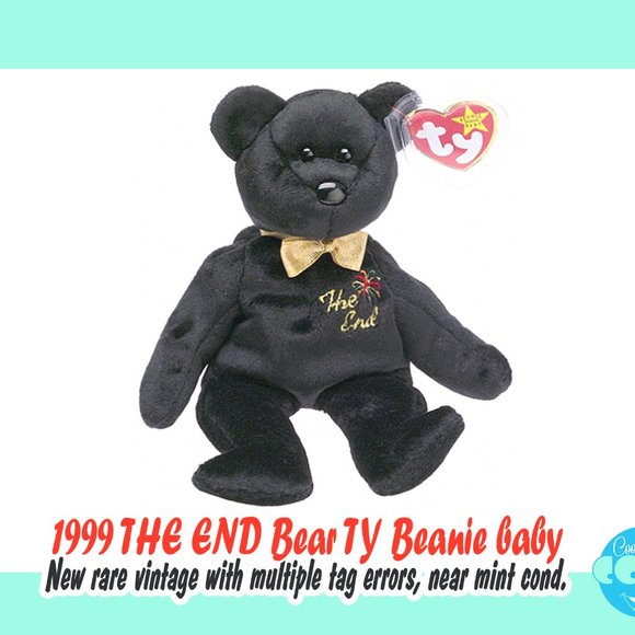 Rare vintage TY Beanie baby 1999 The End black bear #04265 PE Pellets great gift - Picture 1 of 10